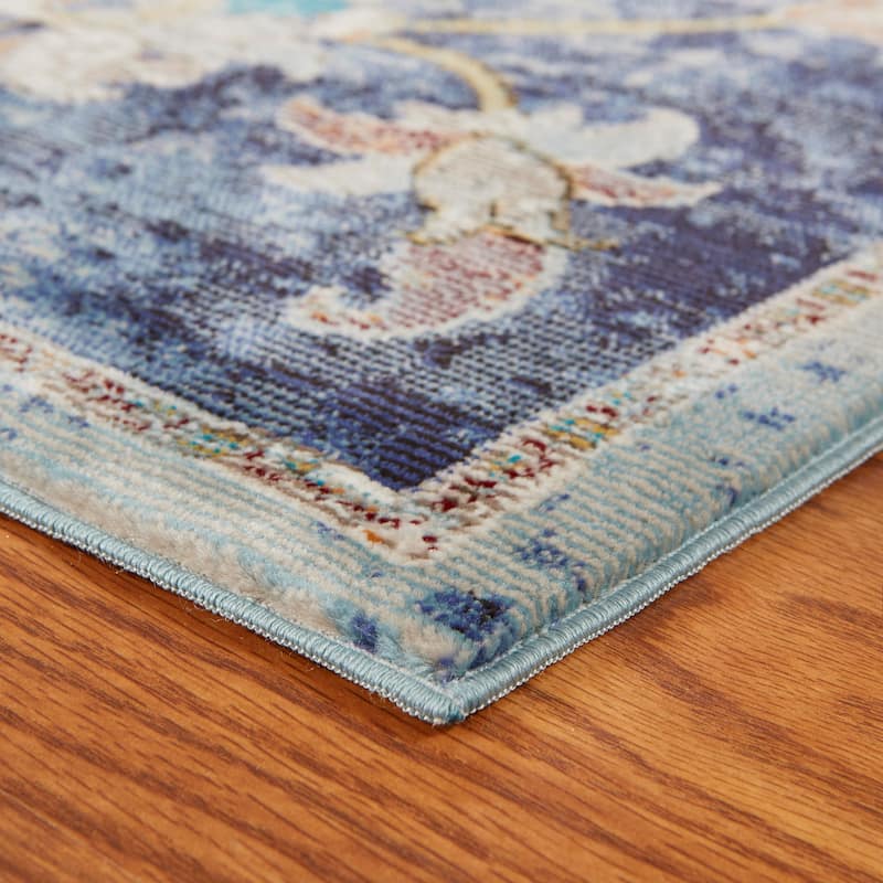 Sevita Gaia Farmhouse Floral Navy Blue Performance Indoor Area Rug