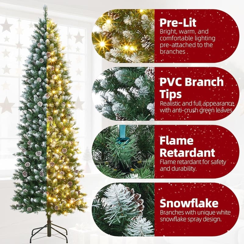 Pre-lit Pencil Christmas Tree, Xmas Tree for Room, Bedroom, Apartment - N/A