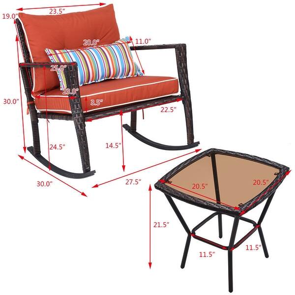 Shop Costway 3 Pcs Patio Rattan Wicker Furniture Set Rocking Chair Coffee Overstock 32092150
