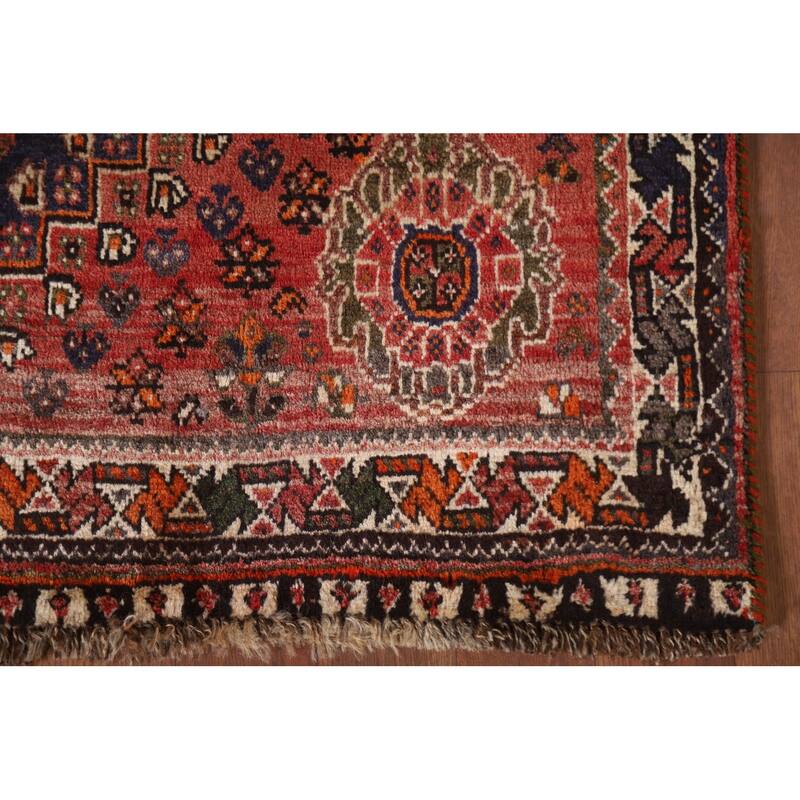 Hand Knotted Oriental 100% Wool Carpet Traditional Tribal Navy Blue & Blues Shiraz Area Rug - 5' 4'' X 3' 8''