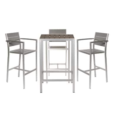 Kylo 5 Piece Bar Table Set, Gray Polyresin Backs and Seats, Aluminum Frame
