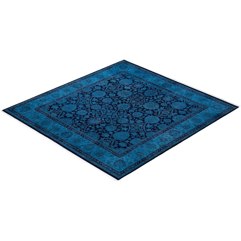 Overton Hand Knotted Wool Vintage Inspired Modern Contemporary Overdyed Navy Square Area Rug - 6' 1" x 6' 3"