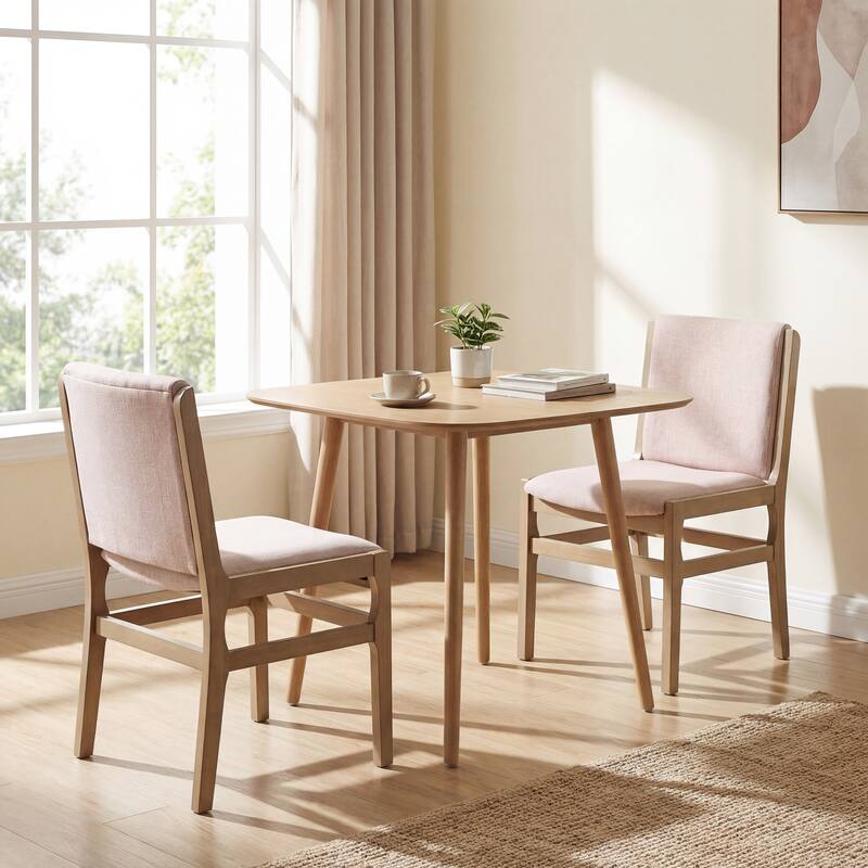 Christopher Knight Home - Mid-Century Modern 3-Piece Dining Set with Square Wood Table and Upholstered Armless Dining Chairs - Light Ash+Beige