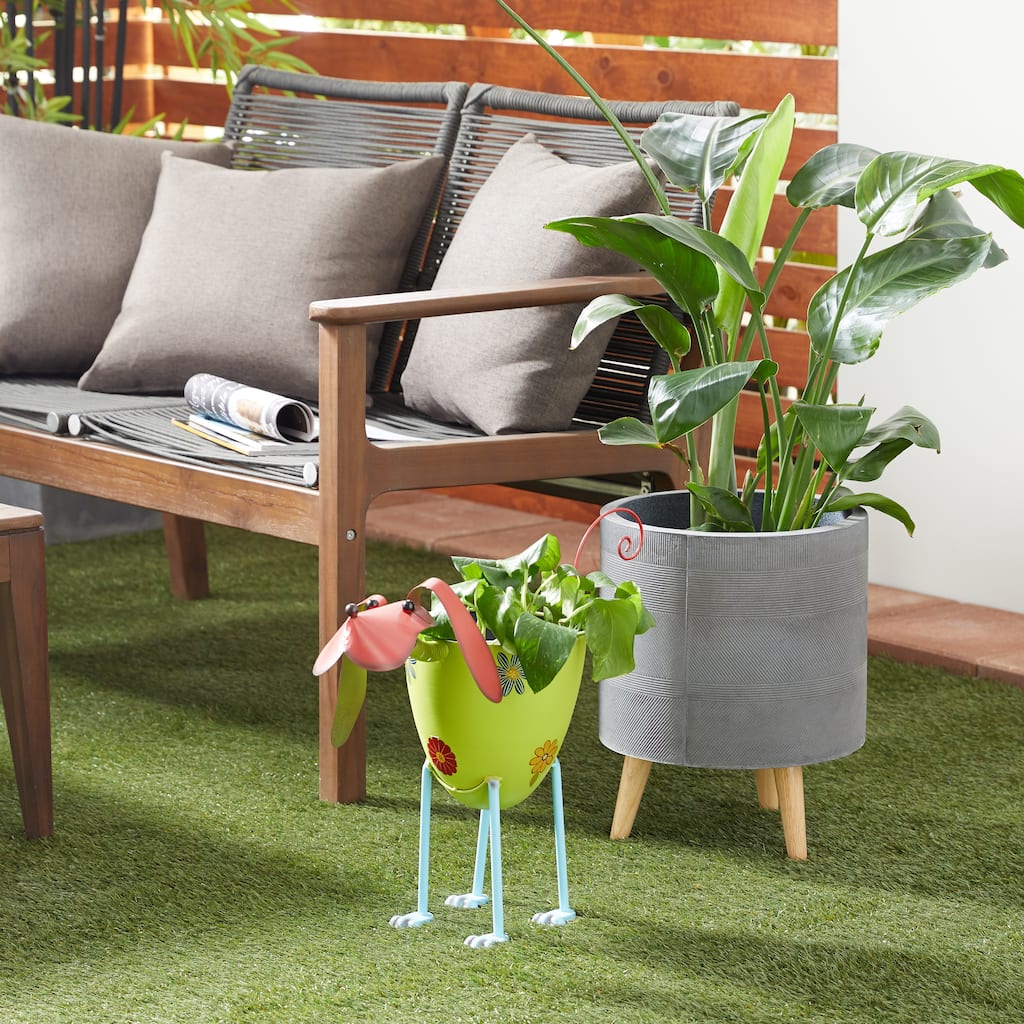 Green Metal Dog Indoor Outdoor Planter with Floral Pattern Planter