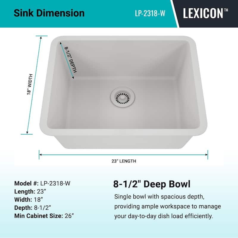 23" x 18" Quartz Kitchen Sink, Single Bowl Sink, Drop-in Sink, Undermount Sink, Granite Kitchen Sink, with Steel... - 23"x18"