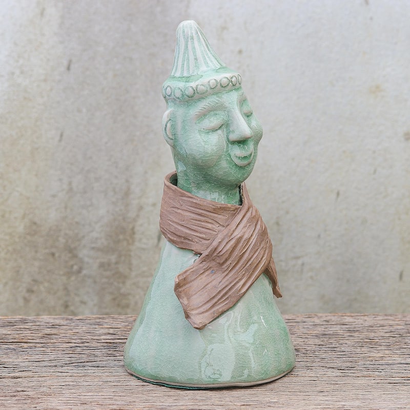 Novica Handmade Hill Tribe Man Celadon Ceramic Sculpture