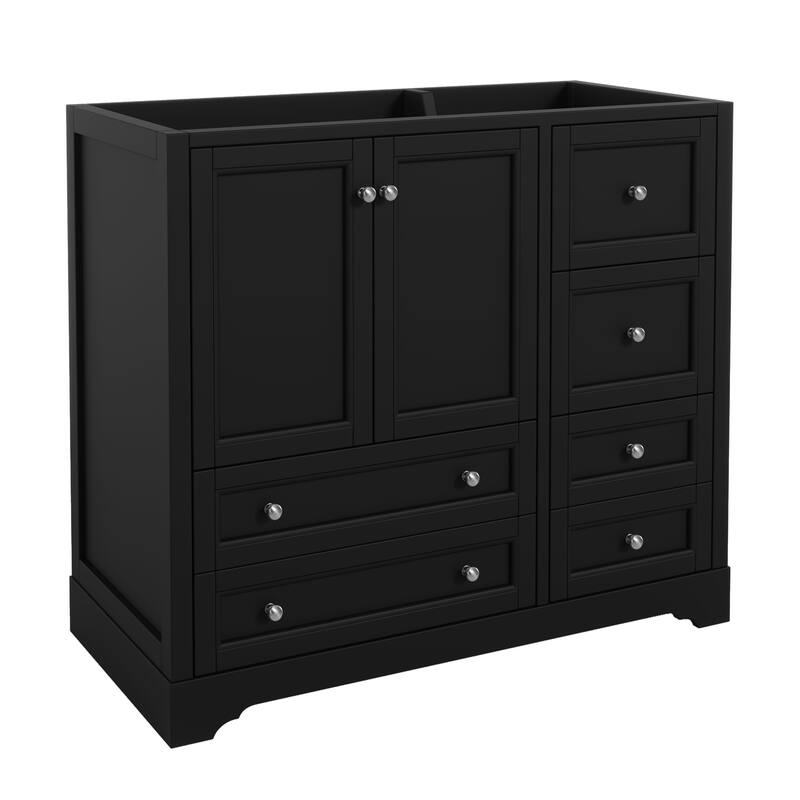 36inch Bathroom Vanity without Sink, Solid Wood Freestanding Bathroom Vanities with 4 Storage Drawers and Shelf - Black