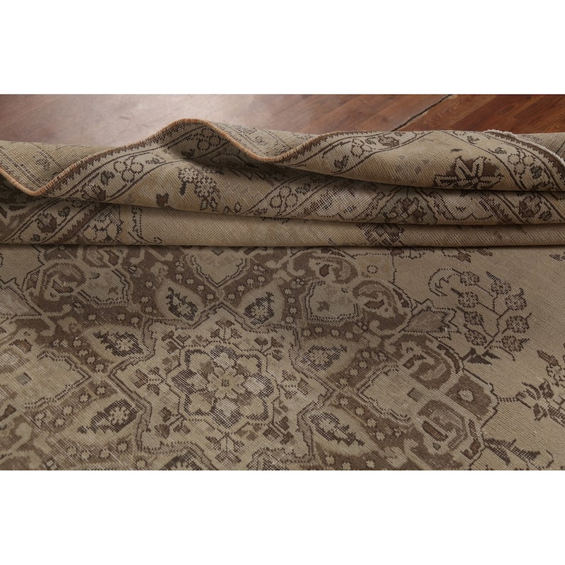 Distressed Tabriz Persian Vintage Area Rug Handmade Wool Carpet - 7'10"x 11'2"