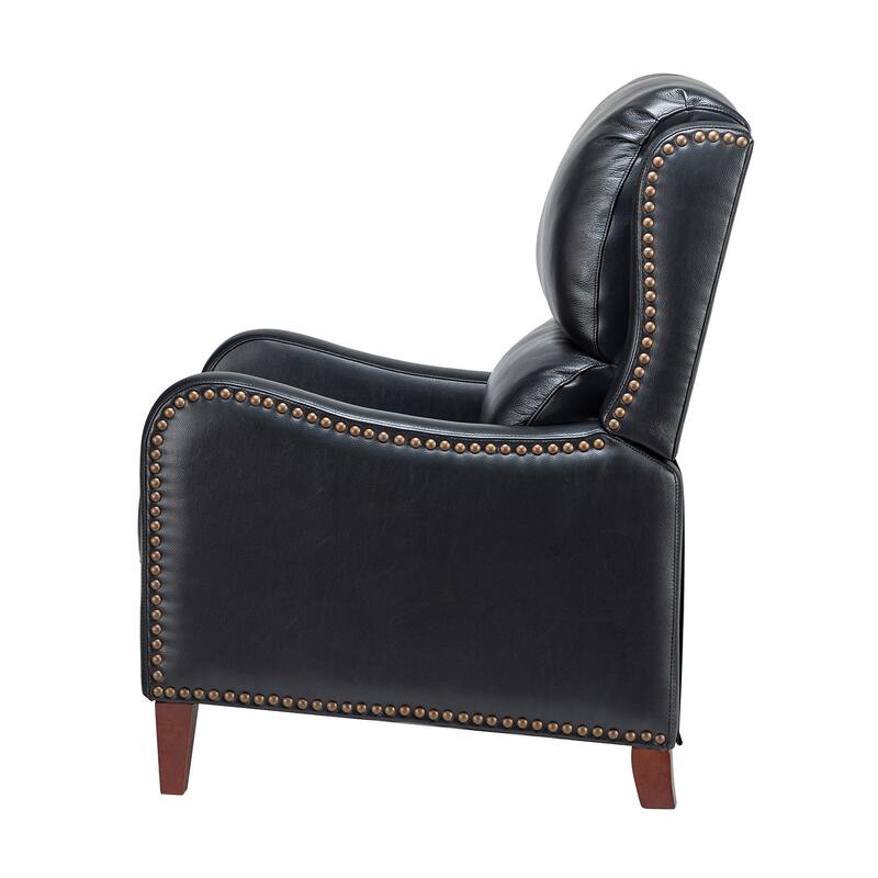 Brigida Cigar Genuine Leather Pushback Recliner with Nailhead Trim by HULALA HOME