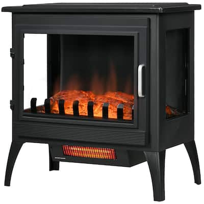 24" Electric Fireplace Stove, Freestanding Infrared Heater with Adjustable Temperature, Realistic Flame,Overheat Protection