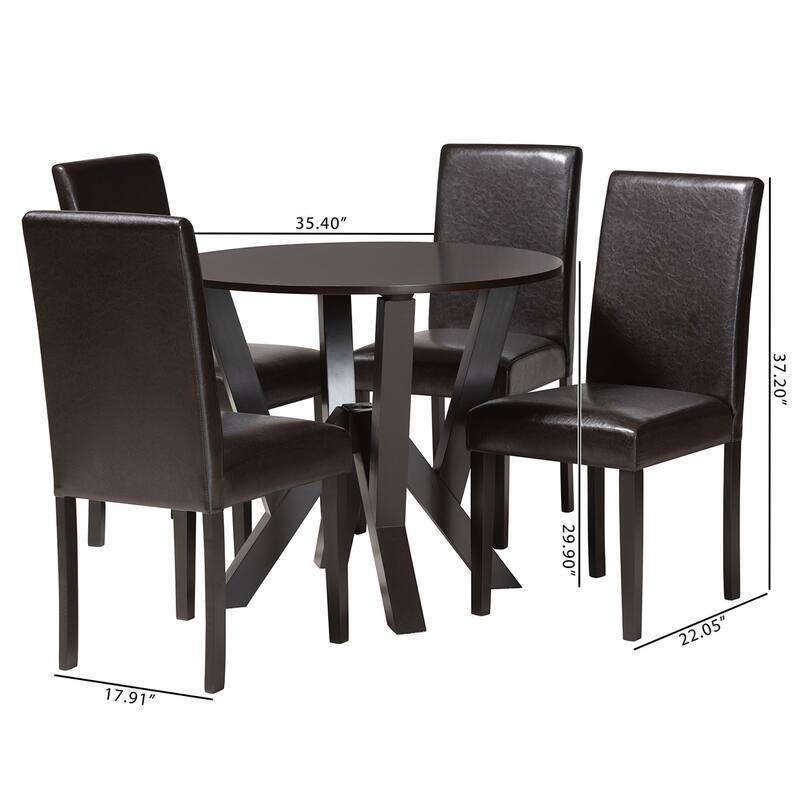 Rosi Modern Espresso Brown Faux Leather and Wood 5-Piece Dining Set
