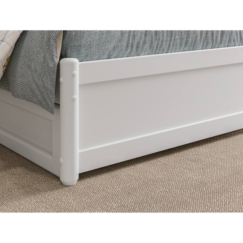 Twin Platform Bed with Trundle - White Mission Style Bed Frame & USB Charger