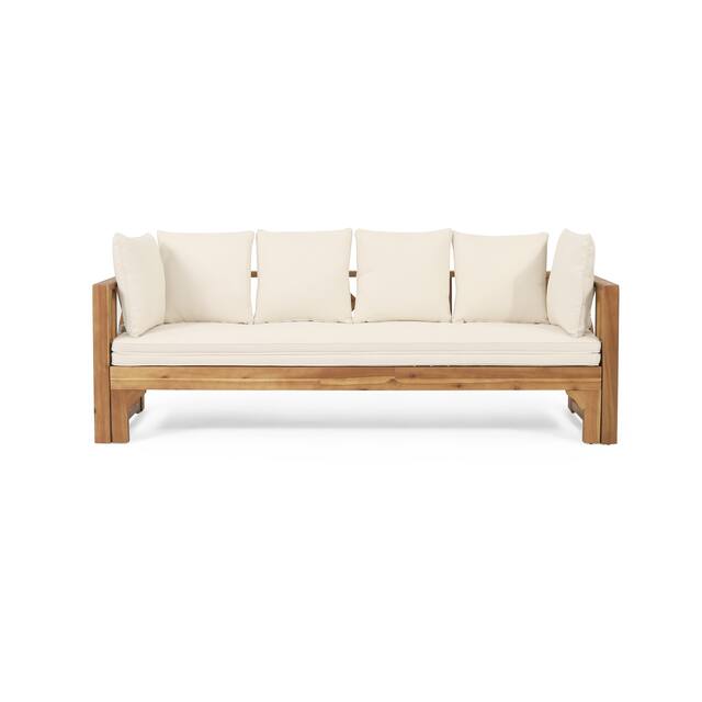 Long Beach Outdoor Extendable Acacia Wood Daybed Sofa by Christopher Knight Home