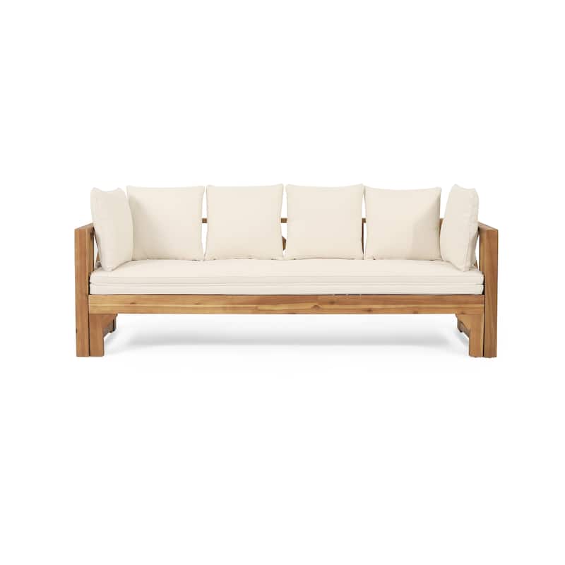 Long Beach Outdoor Extendable Acacia Wood Daybed Sofa by Christopher Knight Home