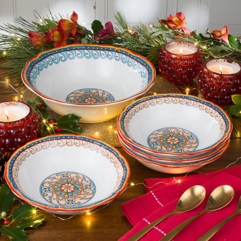 Euro Ceramica Duomo 4 Piece 8.5" Stoneware Pasta Bowl Set - 8.5 in. x 8.5 in. x 2.24 in.