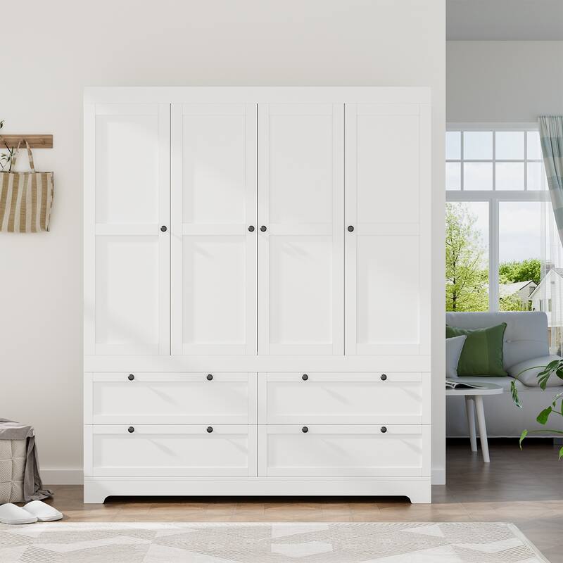 Meyreso White Modular Wardrobe Closet with Drawers, Convertible Stacking Armoire - N/A