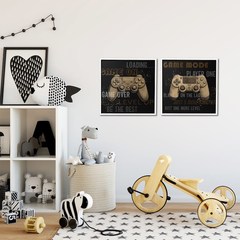 Stupell Vintage Game Controls & Phrases Framed Giclee Art Design By Kim Allen (Set of 2)