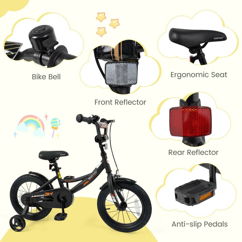 Costway 14" Kids Bike with Removable Training Wheels Adjustable Seat & - See Details
