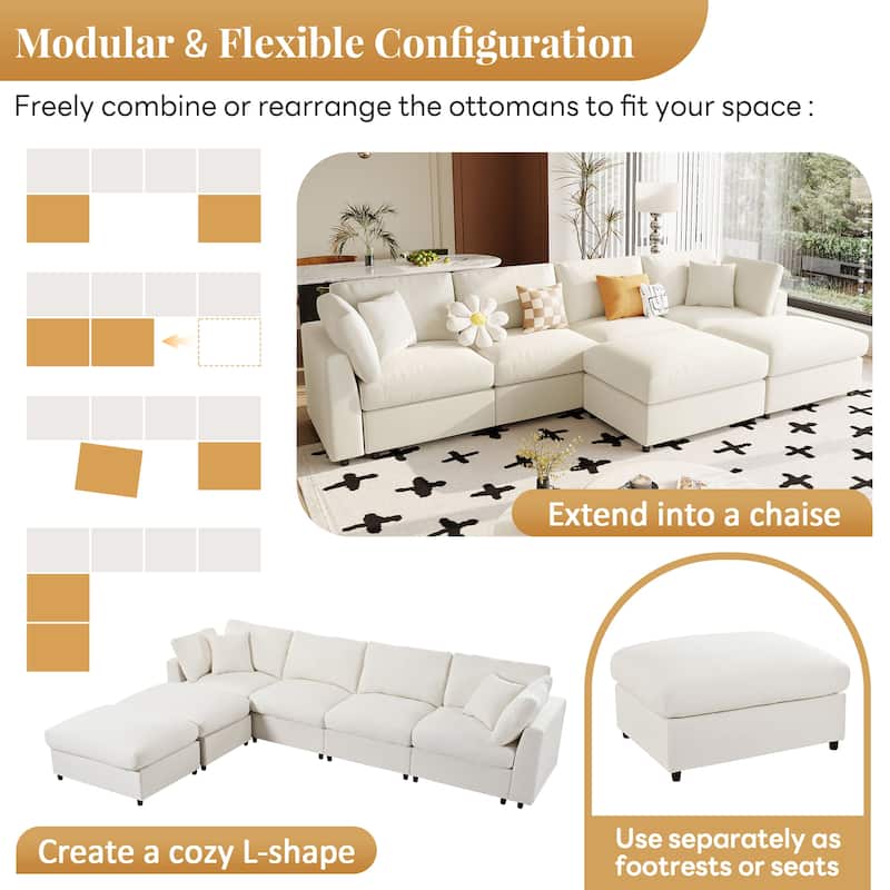 Merax Modern Large U-Shape Sectional Sofa, 2 Large Chaise with Removable Ottomans