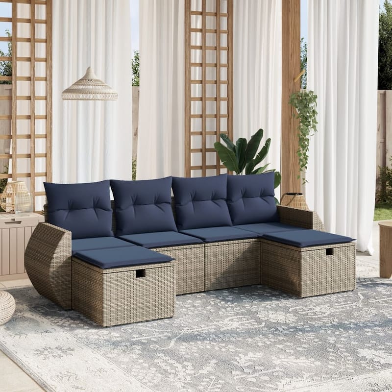 6-Piece Modular Garden Sofa Set - 21.7" x 24.4" x 27.2" - Gray