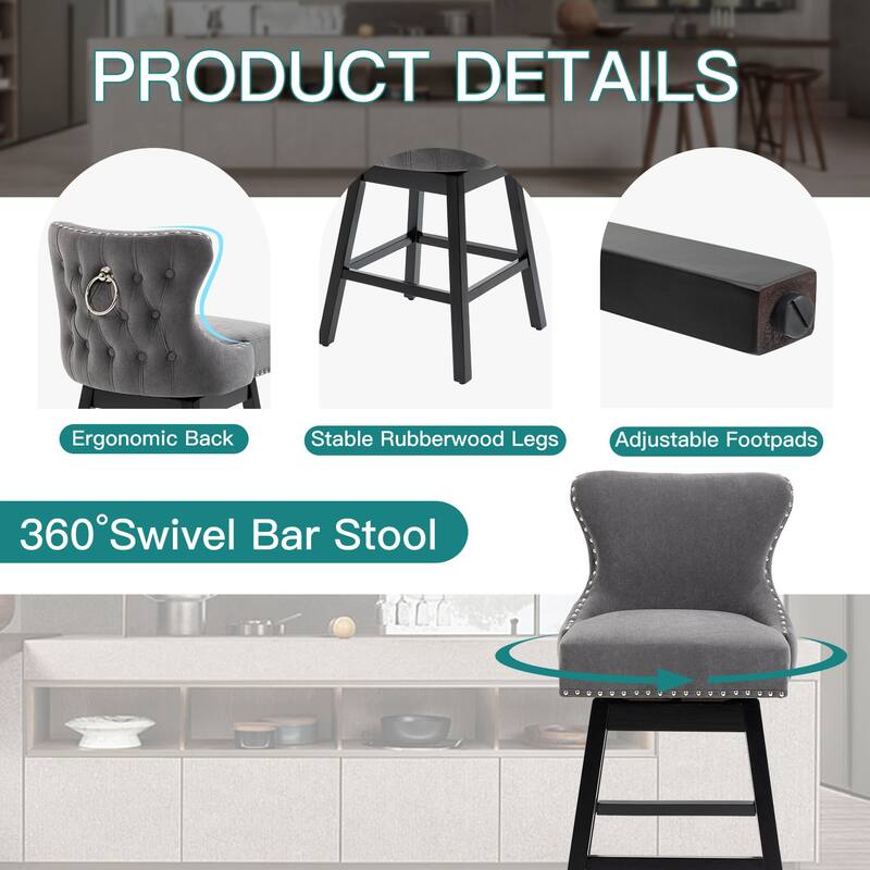 AVAWING Set of 2 Upholstered Fabric Bar Stools Chairs