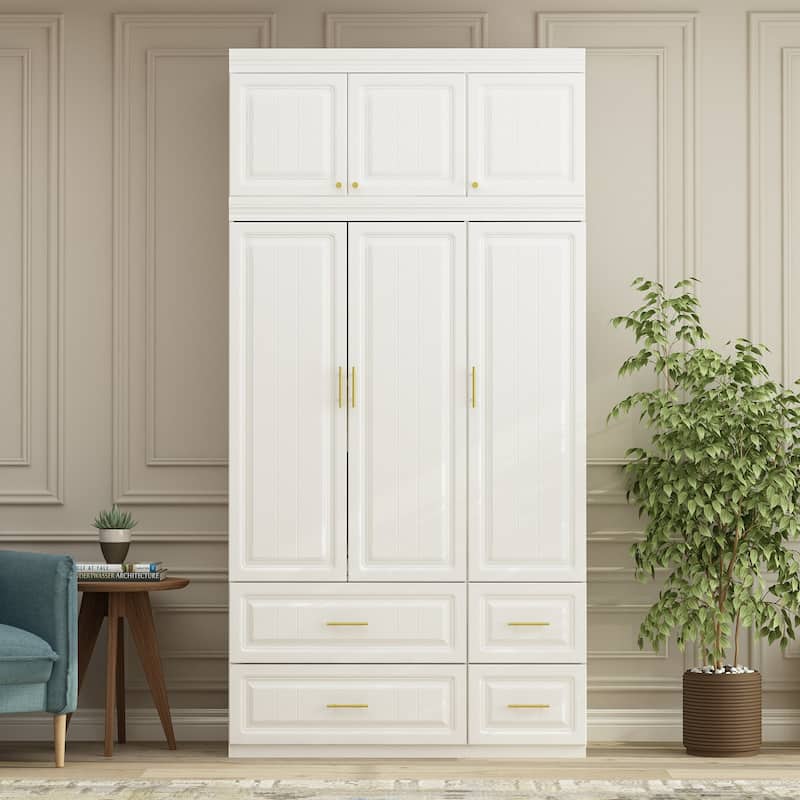 Modern Freestanding Wardrobe Armoire Closet High Cabinet Storage White - 93.7"H