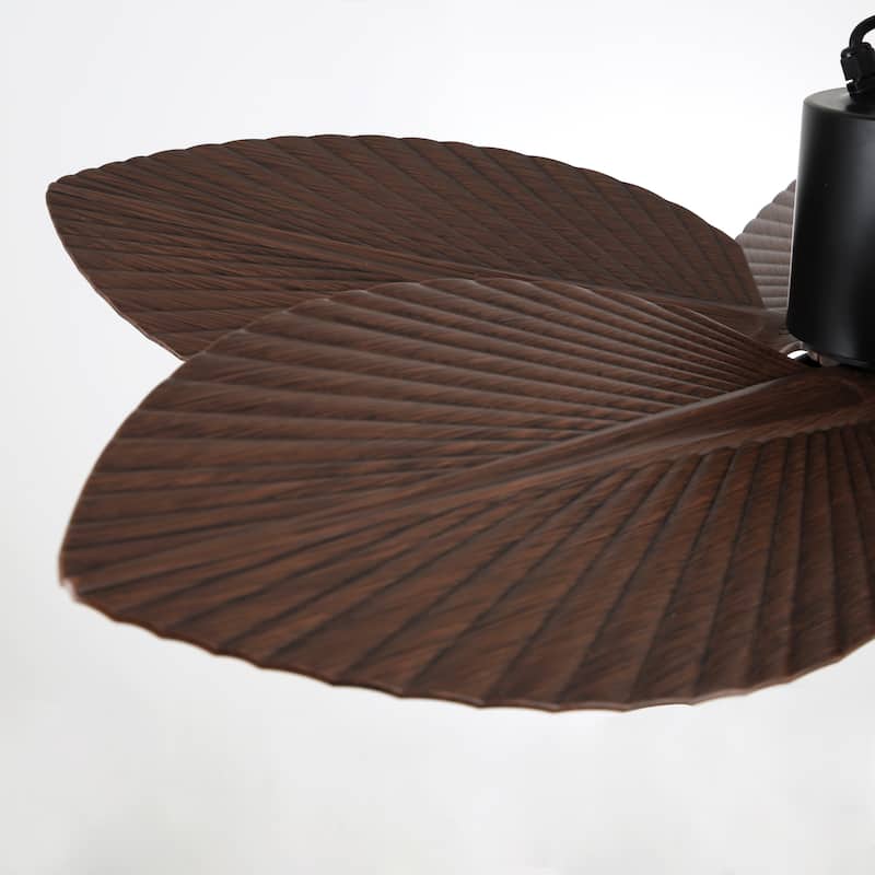 42" Farmhouse Black Waterproof Outdoor Gazebo LED Ceiling Fan with Light, Hook Downrod and Tropical Palm Leaf - 42"Wx13.7"H