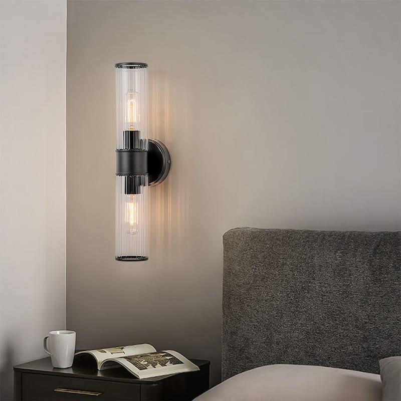 Starsky 2-Lights Modern Bathroom Vanity Light Wall Sconce with Glass Shade