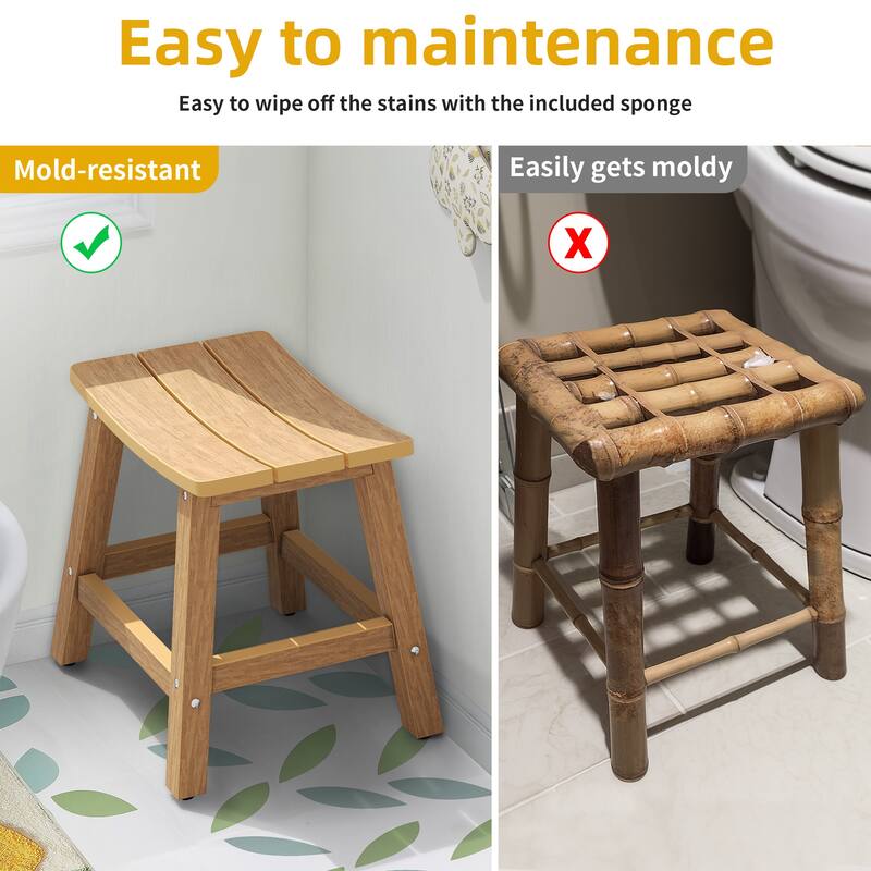 Moasis Natural Teak Plastic Wood Shower Shaving Footrest Stool