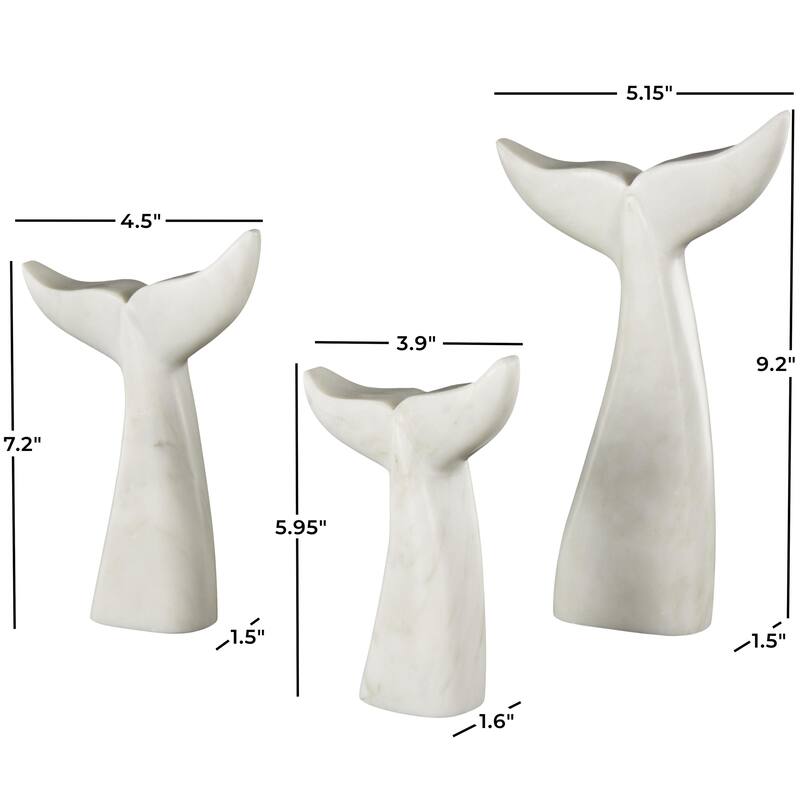 Marble Whale Tail Decorative Sculpture - Set of 3 White or Gray - Roche River Decor