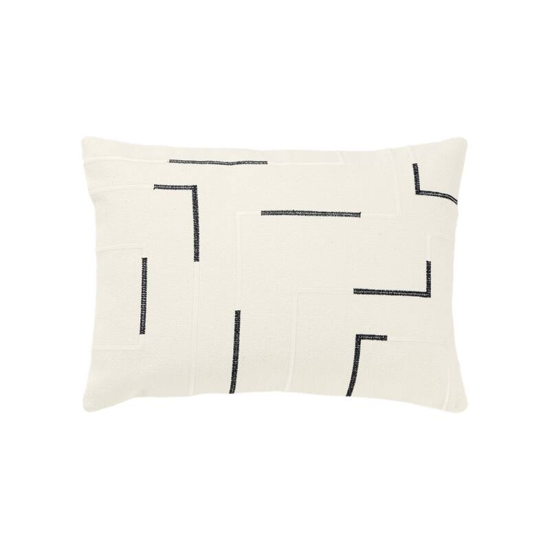 Rizzy Home Transitional Ivory Decorative Pillow Cover 14"x20" - Ivory/Black
