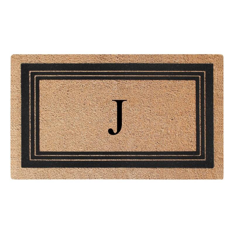 A1HC Natural Coir Monogrammed Entrance Door Mats, Durable Large Outdoor Rug, Non-Slip, Flock Doormat 18"X30" - J