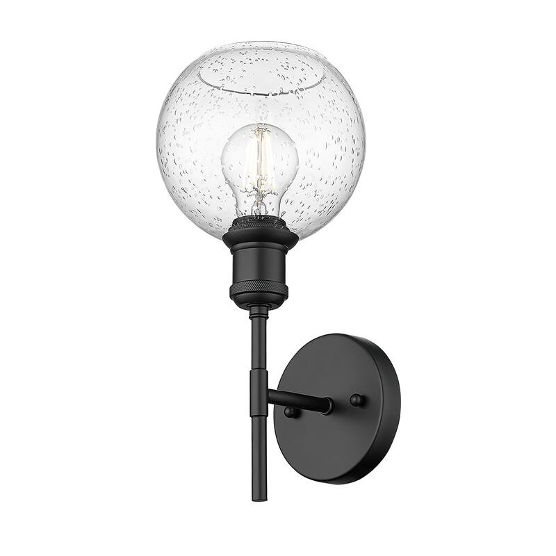Axel Damp-Rated 1-Light Wall Sconce - Matte Black with Seeded Glass