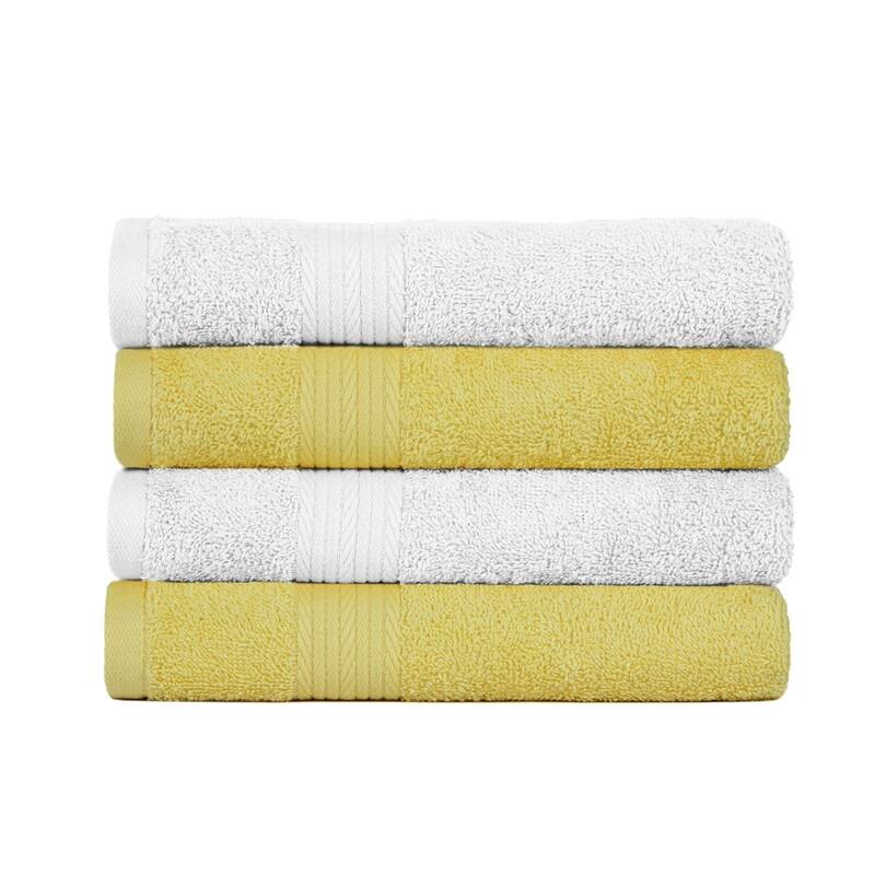 Pure Cotton 600GSM Absorbent Hand Towel 18x28 Inch by Ample Decor - Pack of 4 - White-Yellow