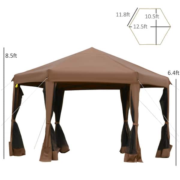 dimension image slide 1 of 2, Outsunny 13' x 11' Hexagonal Pop Up Gazebo, Heavy Duty Outdoor Canopy Tent