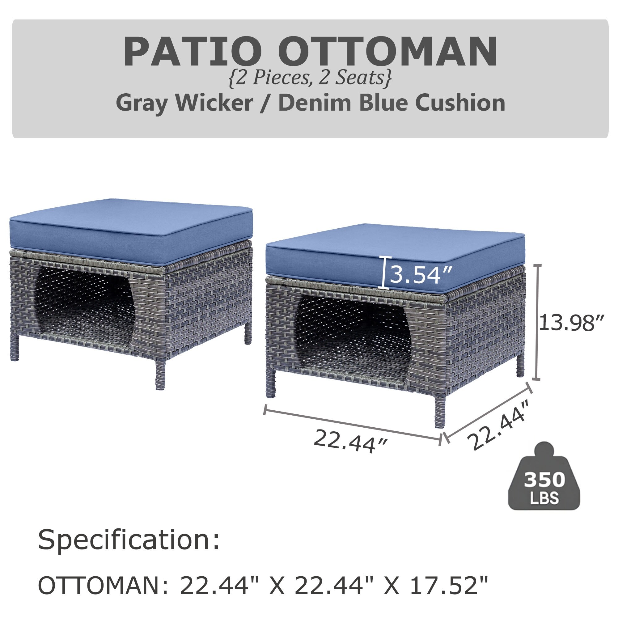 Outdoor Cushioned Rattan Wicker Ottoman with Storage (Set of 2