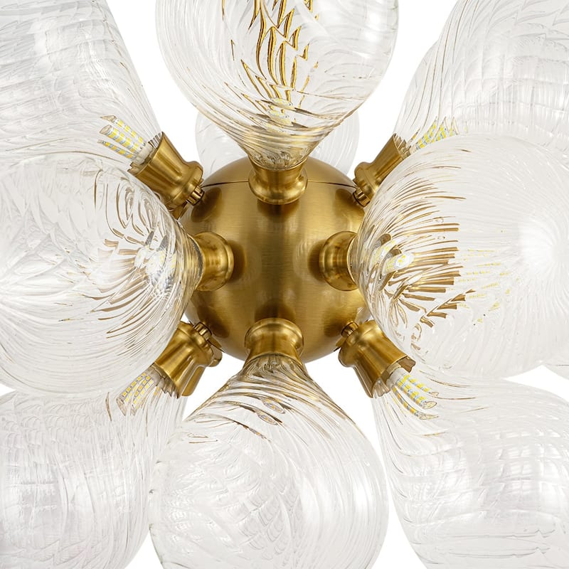 18-Light Cluster Blue Glass Bubble Chandelier - 25in Wide Gold