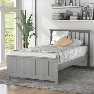 Twin Size Wood Platform Bed with Headboard and Footboard