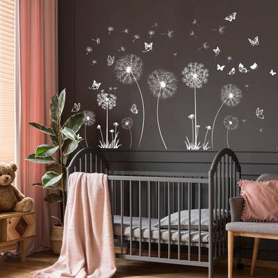 Walplus Large White Dandelions And Butterflies Nursery Wall Stickers Decals