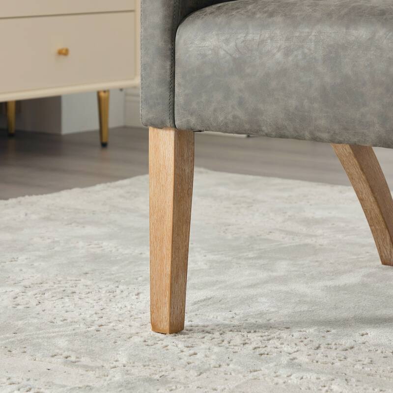 Roomfitters PU Accent Armchair, Modern Open Back Barrel Dining Chair with Weathered Wood Legs for Living Room or Dining Room