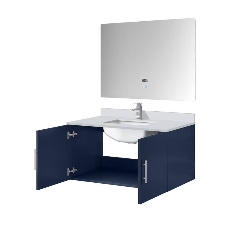 36" Bathroom Vanity with Marble Top, Stainless Steel Faucet, 36x32 Mirror Included, Scratch & Stain Resistant Surface