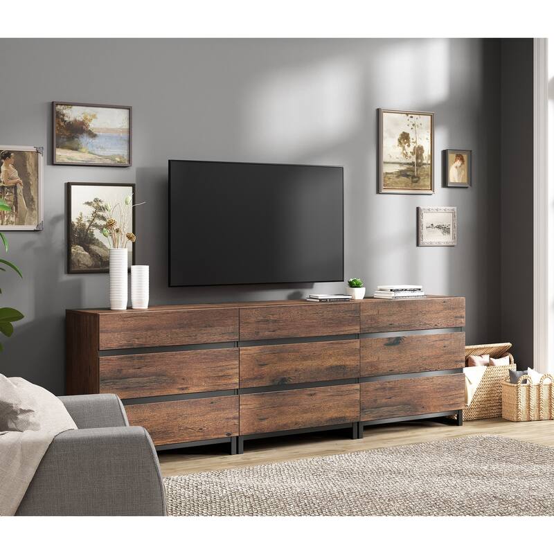 WAMPAT Modern TV Stand with Drawers and Metal Base