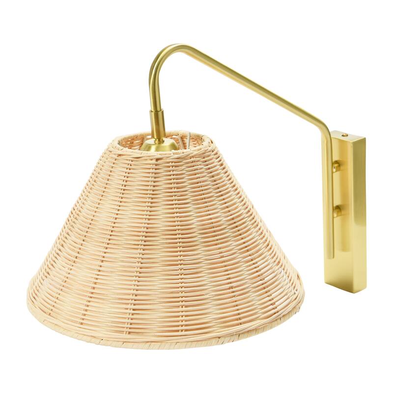 Rattan and Metal Wall Sconce - 17.5"L x 11.8"W x 14.4"H