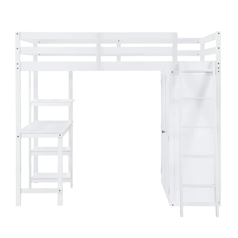 Loft Bed with Wardrobe and Desk and Shelves