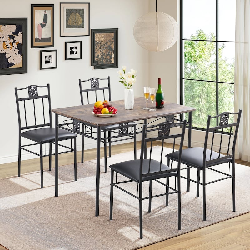 VECELO 3/5-piece Dining Table and Dining Chair Set, Dining Sets Antique Brown - 5-Piece Sets - Brown