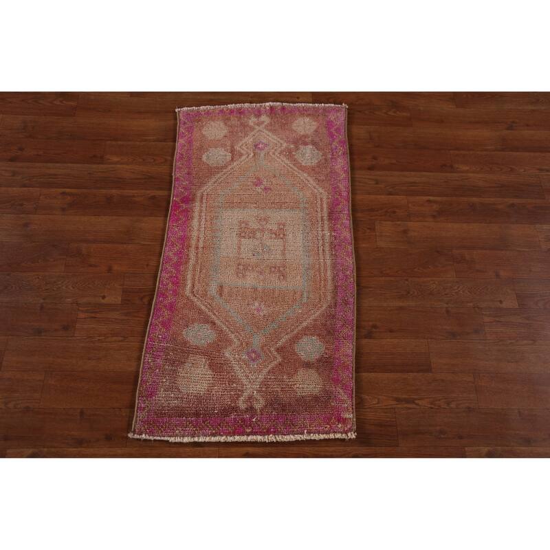 Hand Knotted Oriental 100% Wool Carpet Transitional Tribal Brown Anatolian Area Rug - 3' 1'' X 1' 7''