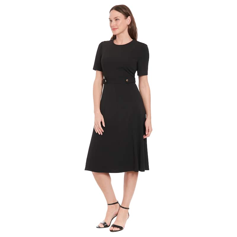 Women's Short Sleeve A-Line Dress - Professional Office Work Dresses - Black - 4