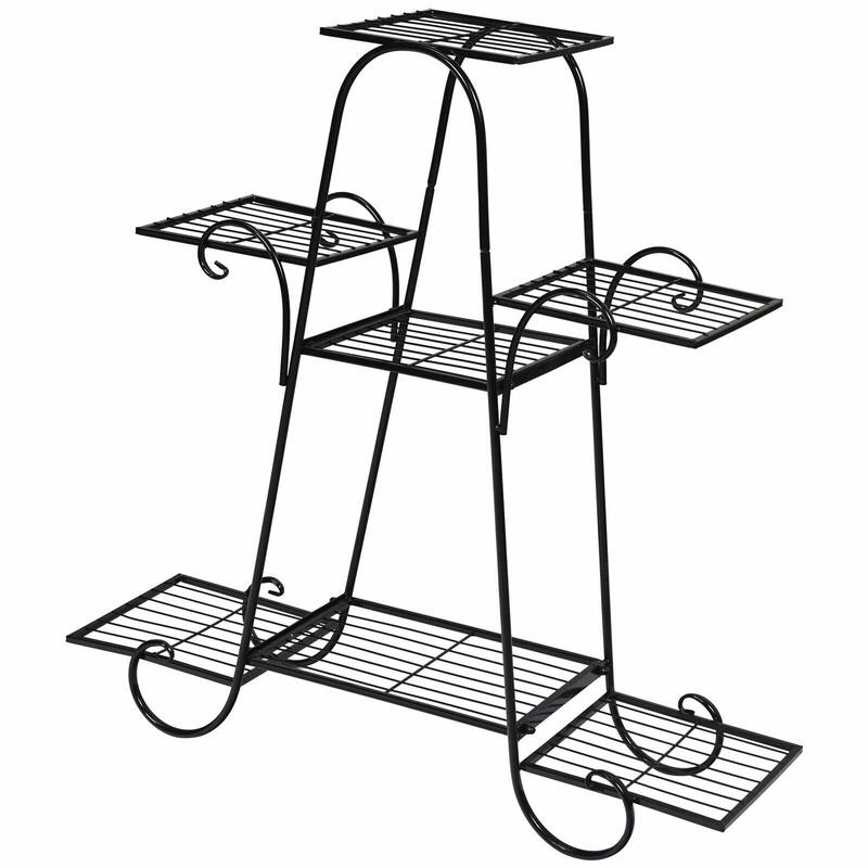 7 Tier Metal Plant Stand with Flat Trays for Indoor and Outdoor Use - 32.5" x 10" x 32" (L x W x H)