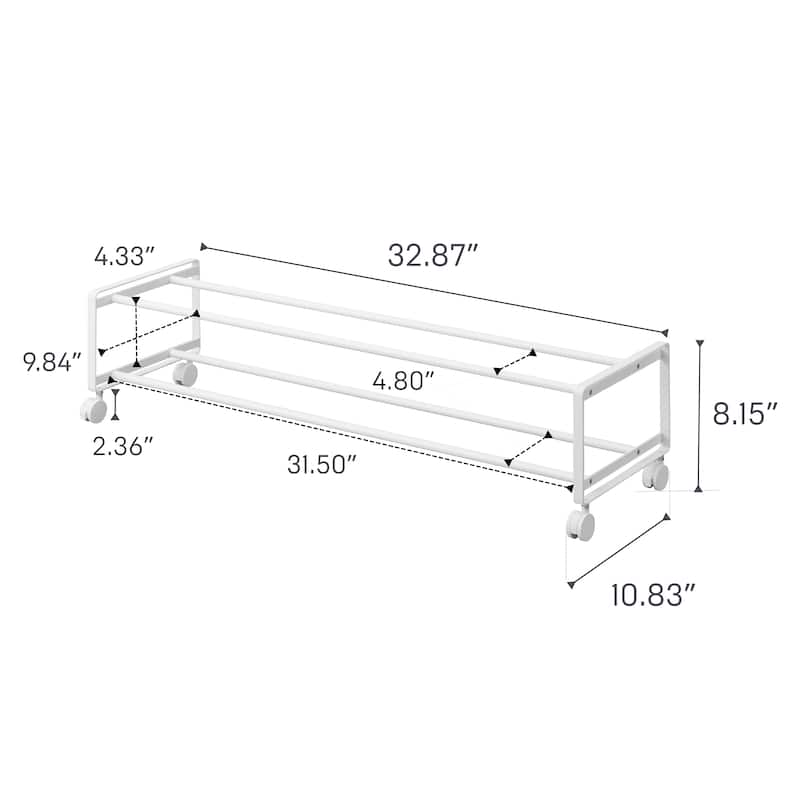Yamazaki Home Two-Tier Rolling Shoe Rack, Steel - L 10.83 x W 32.87 x H 8.15 inches