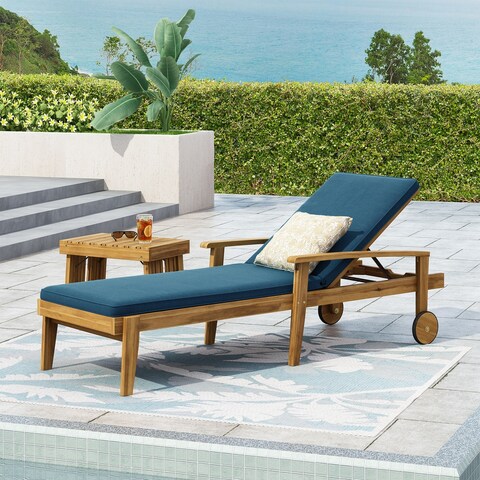 Jason Outdoor Acacia Wood Outdoor Chaise Lounge with Water Resistant Cushion by Christopher Knight Home